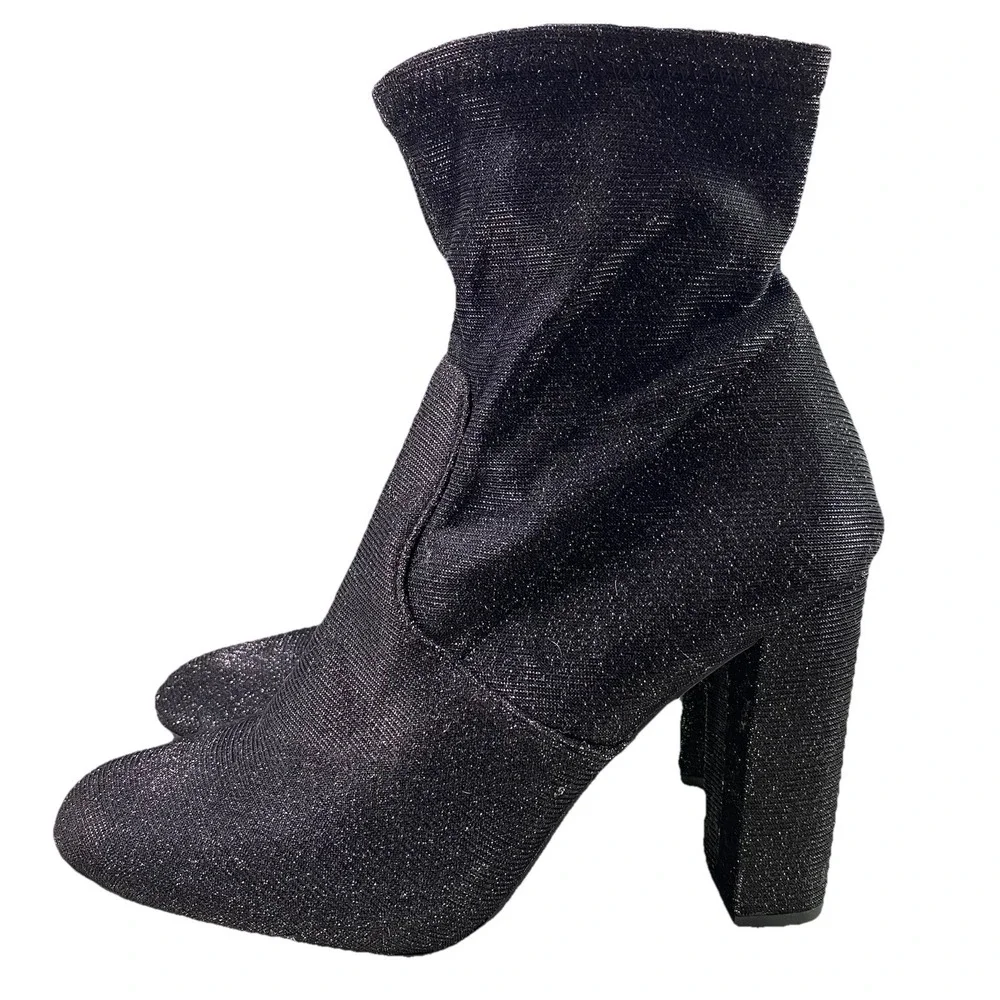 Steve Madden Womens Brisk Block-Heeled‎ Sexy Ankle Boots- Black Metallic-Sz.10M